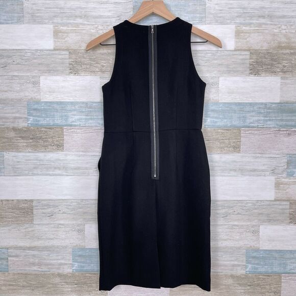 LOFT Ponte Pocketed Sheath Dress Black Exposed Zipper Stretch Womens 0P 0 Petite - Picture 3 of 8